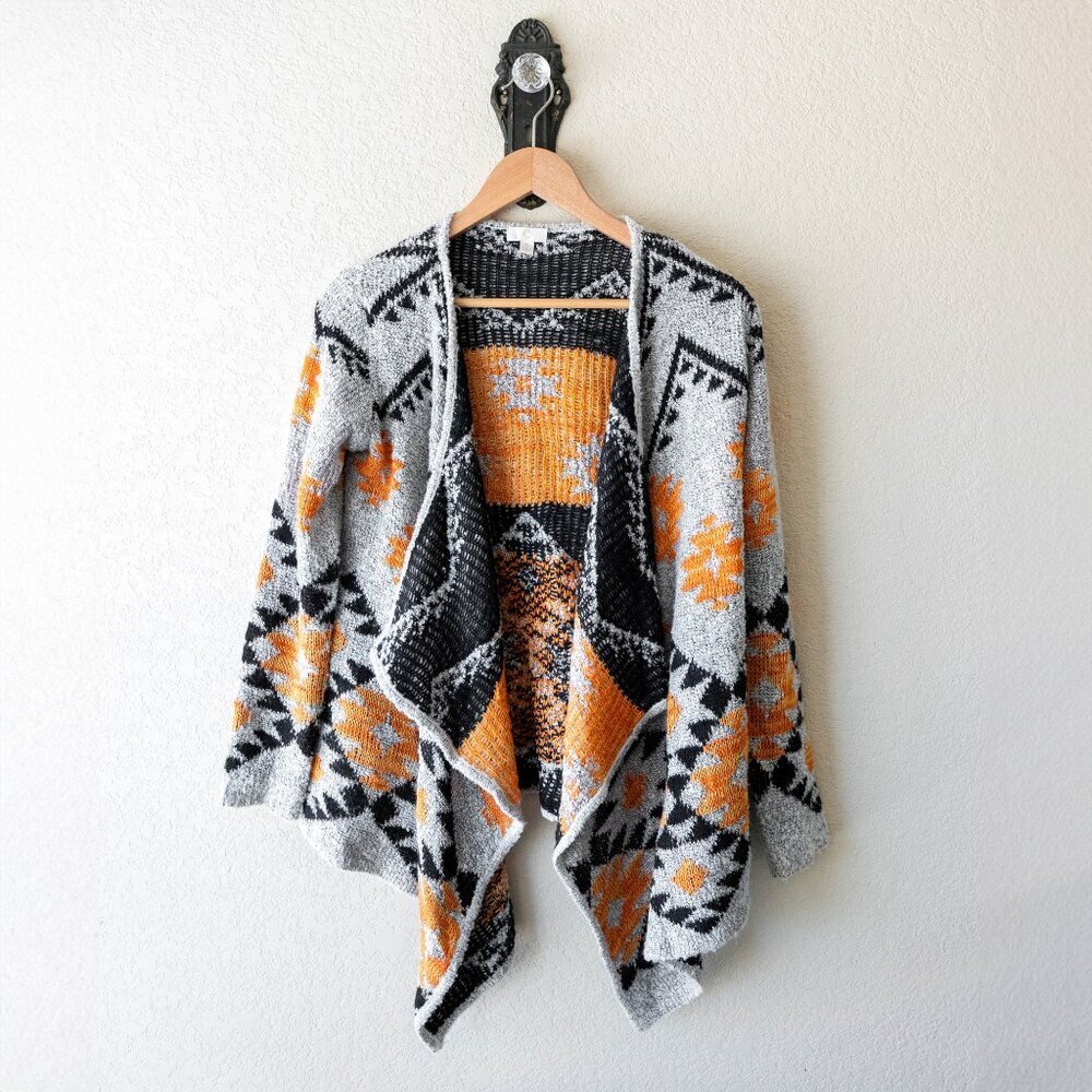 Charming Charlie Tribal Aztec Knit Cardigan Size Small Open Front Drape Sweater - Picture 2 of 8
